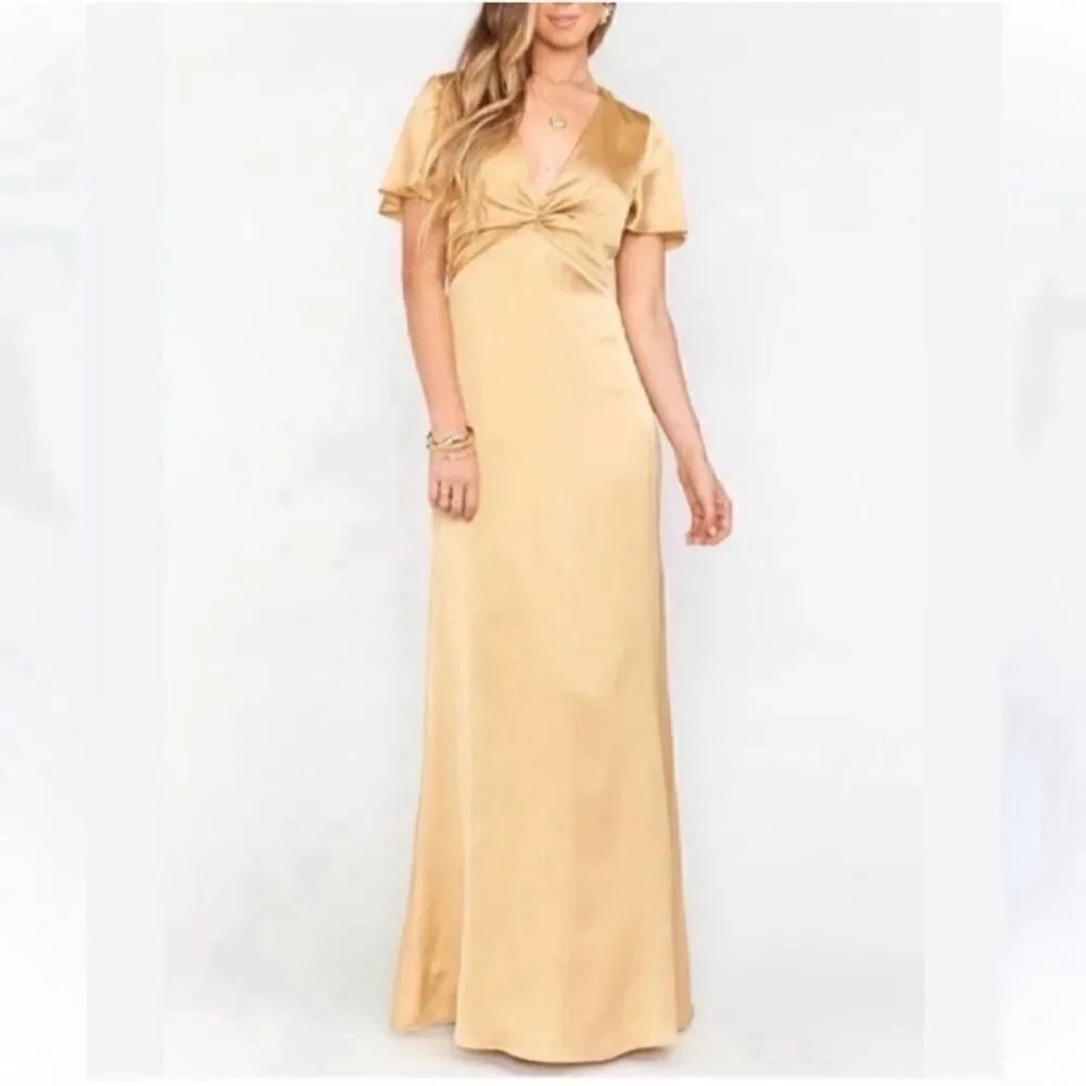Show Me Your MUMU Tan Silky Gown/
Dress(Size Large)